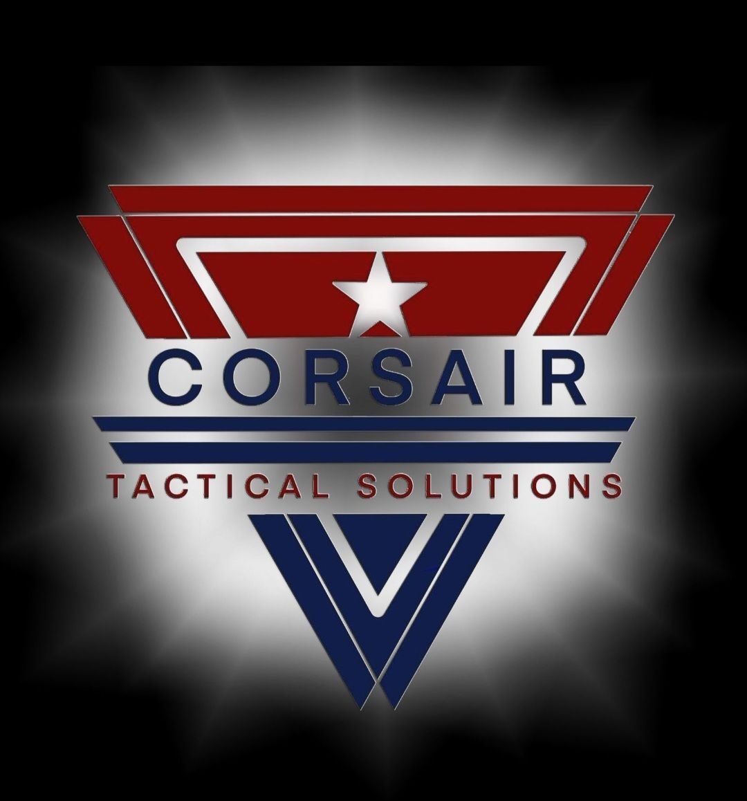 Logo: Red and blue geometric design with white star and