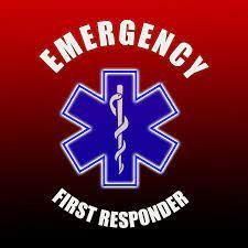 Red and black graphic with a blue Star of Life symbol and text: