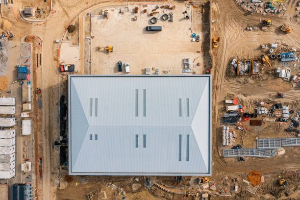 Drone view of commercial property under construction.