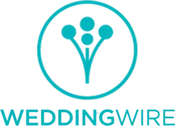 A logo for weddingwire with a flower in a circle