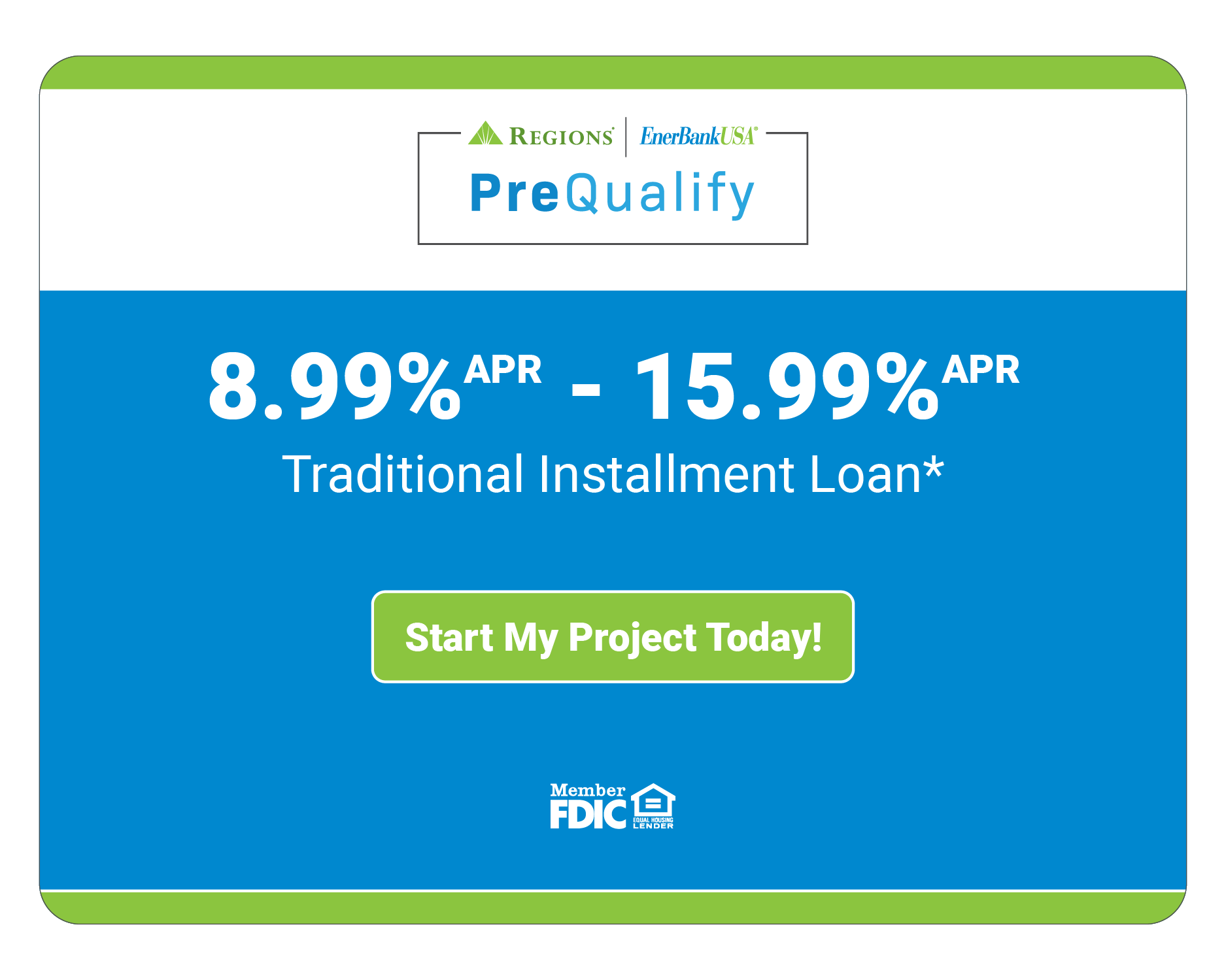 A blue and green advertisement for a traditional installment loan