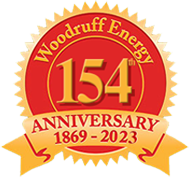 The logo for woodruff energy is celebrating its 154th anniversary