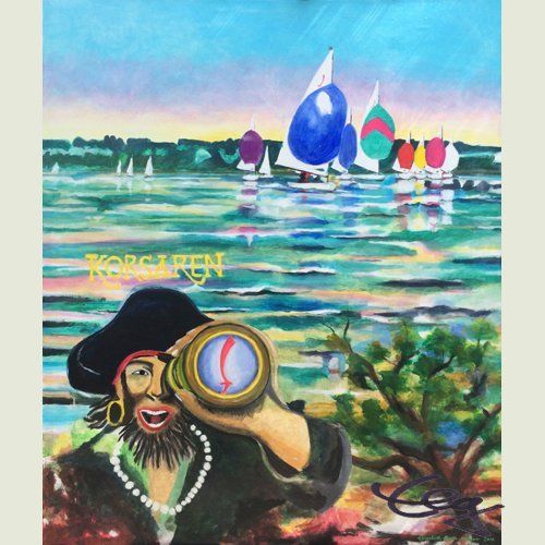 Schiff, Bild, Wasser, Landschaft, Korsar, Fernglas, See, Acryl, Leinwand, Elisabeth Ernicke-Goßner