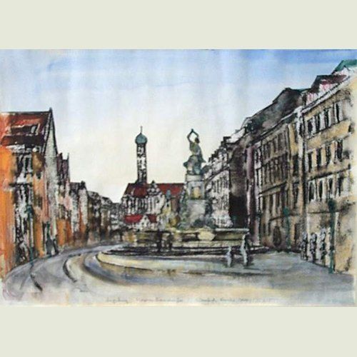 Bild, Augsburg, Monotypie, Maximilianstraße, Druck, Gebäude, Haus, Elisabeth Ernicke-Goßner