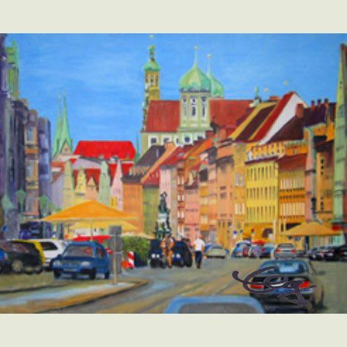 Bild, Augsburg, Kaisermeile, Maximilianstraße, Ölbild, Gebäude, Haus, Elisabeth Ernicke-Goßner