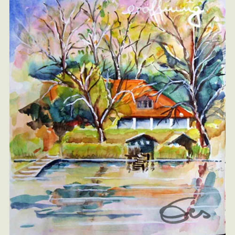 Clubhaus Augsburger-Segler-Club Aquarell