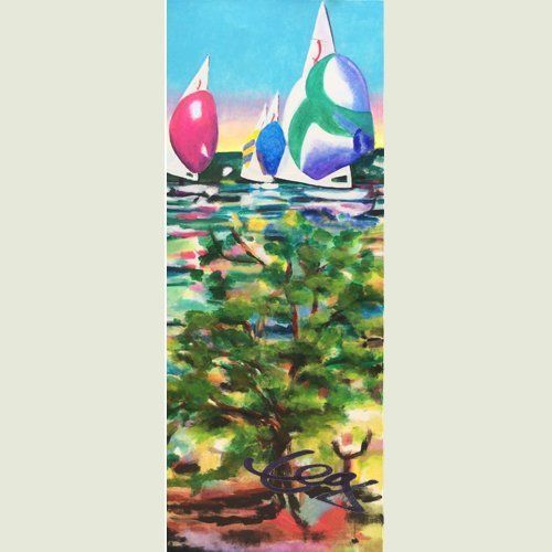 Schiff, Bild, Landschaft, Spinaker, See, Baum, Acryl, Leinwand, Elisabeth Ernicke-Goßner