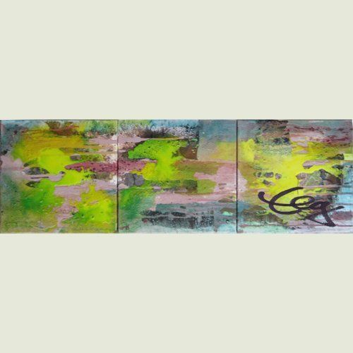 Triptychon, Bild, grün, abstrakt, Mischtechnik, Leinwand, Elisabeth Ernicke-Goßner