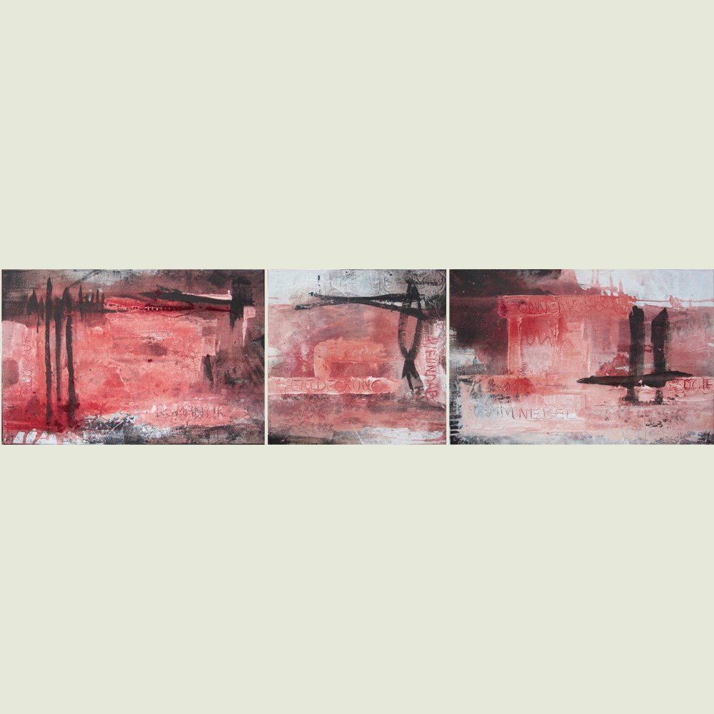 Triptychon, rot, schwarz, Mischtechnik, Bild, großformatig,  Elisabeth Ernicke-Goßner