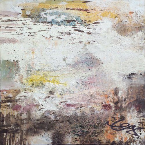 Bild, beige, braun, blutrot,  Mischtechnik, Attentat, Anschlag, Elisabeth Ernicke-Goßner