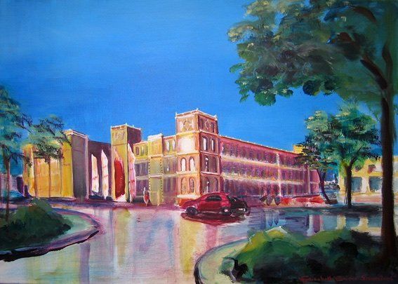 Bild, Augsburg, Acryl, Gebäude, Haus, Technik , Fabrik, Industrie, Elisabeth Ernicke-Goßner