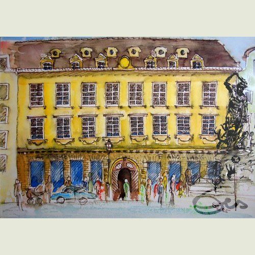 Bild, Augsburg, Kaisermeile, Maximilianstraße, Aquarell, Gebäude, Haus, Elisabeth Ernicke-Goßner