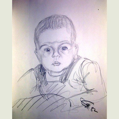 Bleistiftzeichnung Kleiner Junge mit ernstem Blick