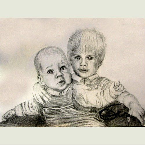 Zeichnung Brüder Graphit auf Karton 