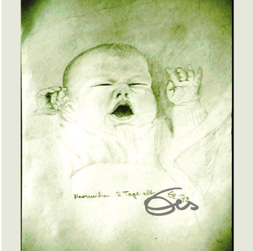 Pastellskizze Neugeborenes Baby