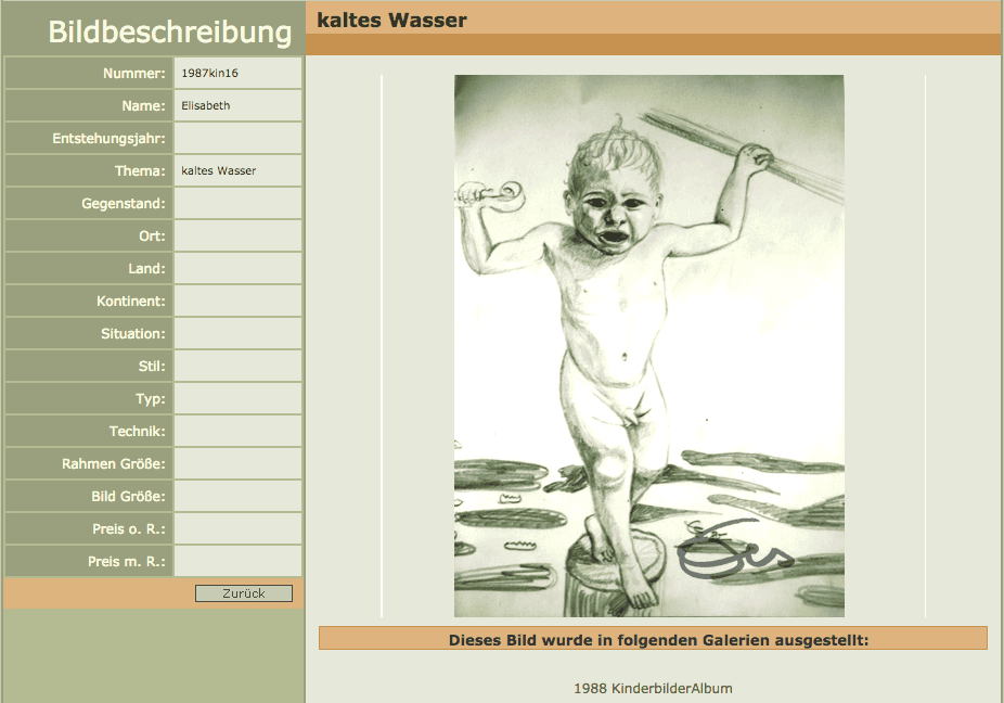 Zeichnung erster Badeversuch im kalten Wasser