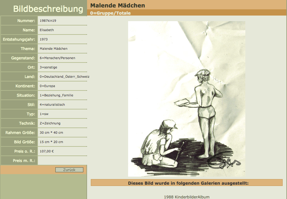 Kleine Mädchen beim Malen im Garten , Bleistiftzeichnung