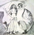 Bild, Orient, Tanz, Bleistift, Skizze, Bewegung, Leidenschaft