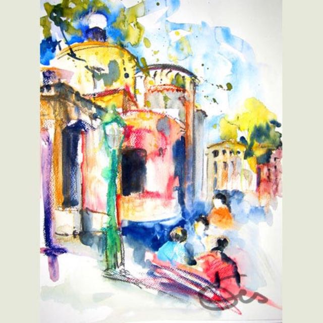 Aquarell Venedig Kanäle Häuser Stadtlandschaft