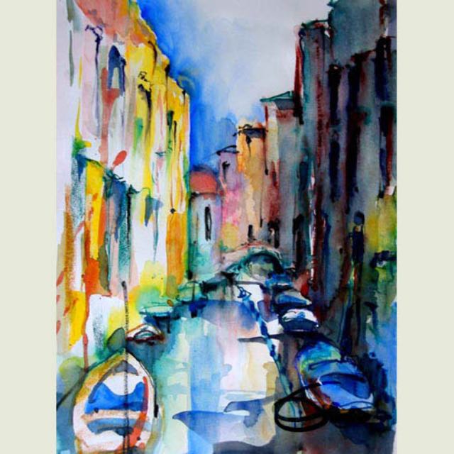 Aquarell Venedig Kanäle Häuser Stadtlandschaft