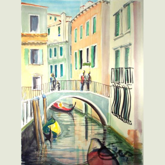Aquarell Venedig Kanäle Häuser Stadtlandschaft
