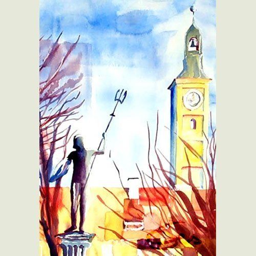 Bild, Augsburg, Stadtlandschaft , Aquarell, Gebäude, Haus, Fuggerei, Elisabeth Ernicke-Goßner