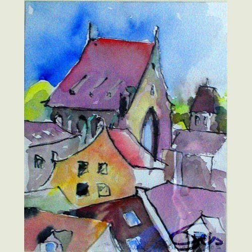 Bild, Augsburg, Stadtlandschaft , Aquarell, Gebäude, Haus, Barfüßer, Elisabeth Ernicke-Goßner