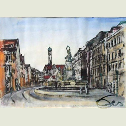 Bild, Augsburg, Monotypie, Maximilianstraße, Druck, Gebäude, Haus, Elisabeth Ernicke-Goßner