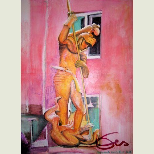 Bild, Gemälde, Augsburg, Welterbe,  Wasser, Gottheit, Symbol, Figur, Statue, Brunnen, Elisabeth Ernicke-Goßner, Elisergo