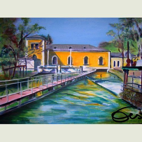 Bild, Augsburg, Acryl, Gebäude, Haus, Technik , Wasserwerk, Elisabeth Ernicke-Goßner