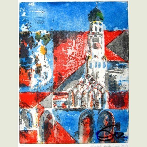 Bild, Augsburg, Acryl, Gebäude, Haus, Kirche, Ulrich, Münster, Basilika, Dom, Elisabeth Ernicke-Goßner