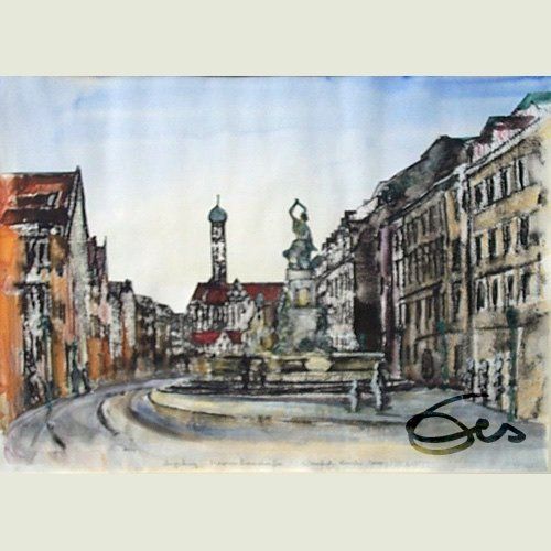 Bild, Augsburg, Monotypie, Maximilianstraße, Druck, Gebäude, Haus, Elisabeth Ernicke-Goßner