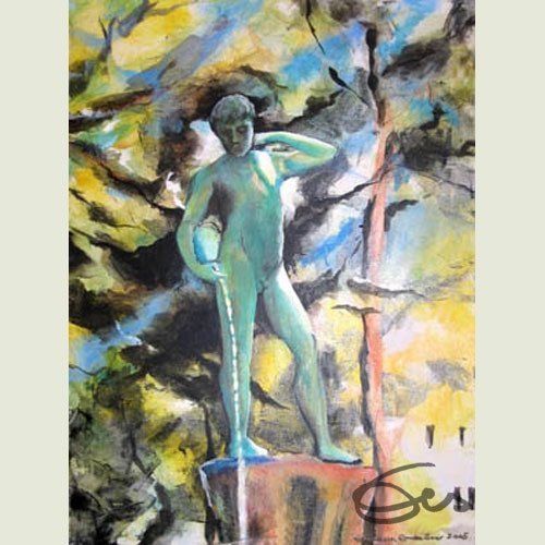 Bild, Gemälde, Augsburg, Welterbe,  Wasser, Gottheit, Symbol, Figur, Statue, Brunnen, Elisabeth Ernicke-Goßner, Elisergo