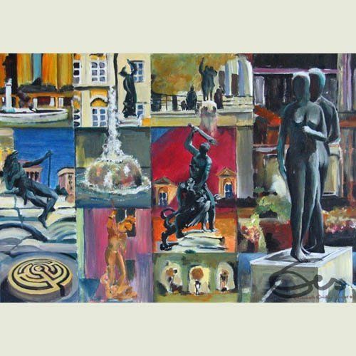 Bild, Augsburg, Acryl, Gebäude, Haus, Technik , Fabrik, Industrie, Technik, Brunnen, Collage, Elisabeth Ernicke-Goßner