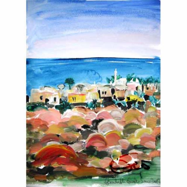 Bahrein, Gräberfeld, Aquarell im Skizzenbuch