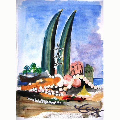 Bahrein Twintowers, Aquarell im Skizzenbuch