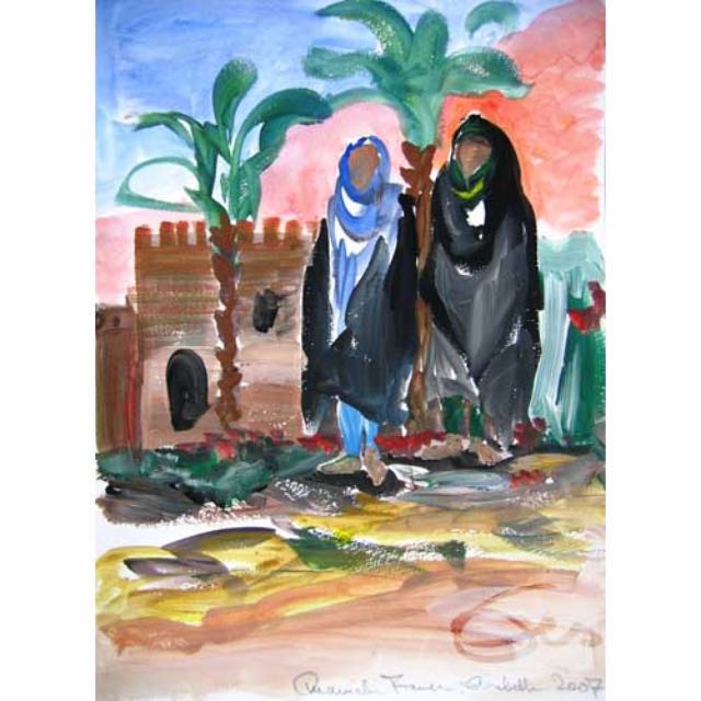 Oman, Frauen in landestypische Tracht  , Aquarell im Skizzenbuch