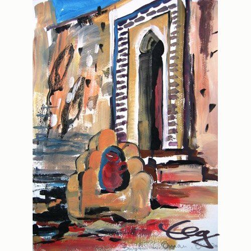 Oman, Festung , Aquarell im Skizzenbuch