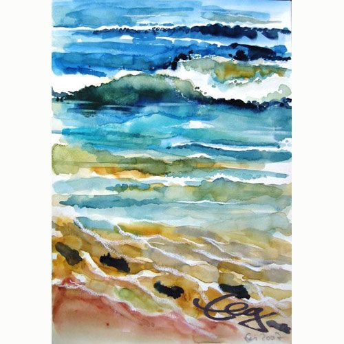 Oman, türkisblaues Wasser, Aquarell im SkizzenbuchSkizzenbuch