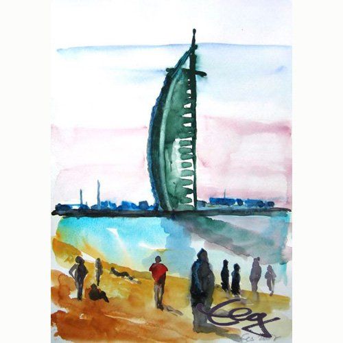 Burgh Dubai, Aquarell, Reiseskizze 