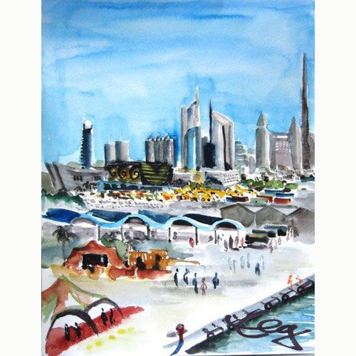 Dubai Panorama Aquarell 