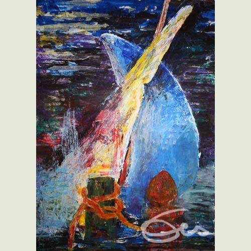 Acrylbild abstrakt Segel Spinnaker Zirbelnuss Festmacher Augsburgburger Entwurf Segler-Club Motto Herzlich Willkommen