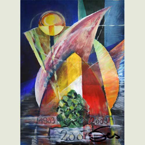 Acrylbild abstrakt Segel Spinnaker Zirbelnuss Augsburgburger Segler-Club Motto Herzlich Willkommen