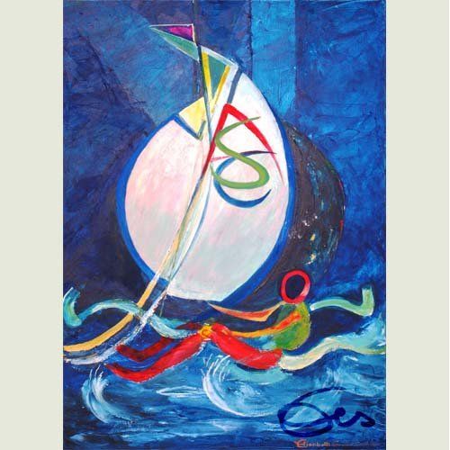 Acrylbild abstrakt Segler ohne Boot