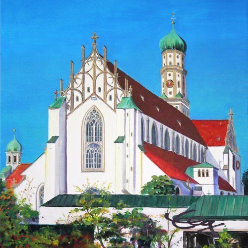 Bild, Augsburg, Acryl, Gebäude, Haus, Kirche, Ulrich, Münster, Basilika, Dom, Elisabeth Ernicke-Goßner