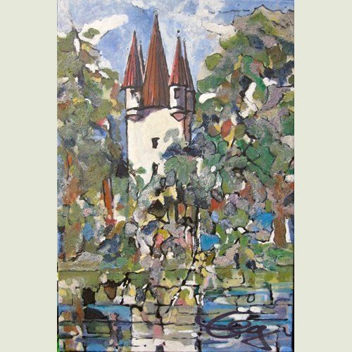 Bild, Augsburg, Acryl, Gebäude, Haus, Wasser, Turm, fünf, Treppe, Elisabeth Ernicke-Goßner