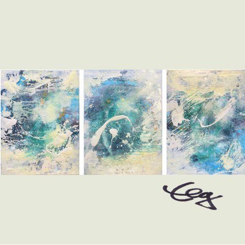 Triptychon, Bild, türkis, beige, Florida, Key Lime, Tauchen, Acryl, Mischtechnik, Leinwand,  Bild,  Elisabeth Ernicke-Goßner,  Großformat