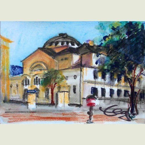 Bild, Augsburg, Stadtlandschaft , Aquarell, Gebäude, Synagoge, Haus, Elisabeth Ernicke-Goßner