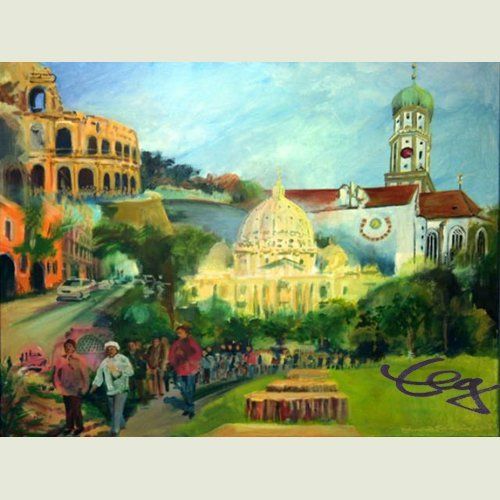 Bild, Augsburg, Stadtlandschaft , Aquarell, Gebäude, Haus, Elisabeth Ernicke-Goßner