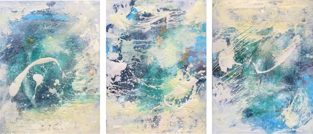 Bild, Key-Lime-Pie, Leinwand, Mischtechnik, abstrakt, beige, grün, blau, Elisabeth Ernicke-Goßner,